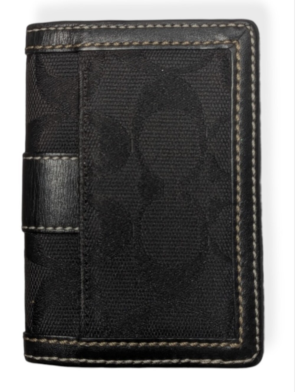 Coach Wallet Card Case Black Signature C Canvas Leather Compact Mini ID Holder - Picture 3 of 8